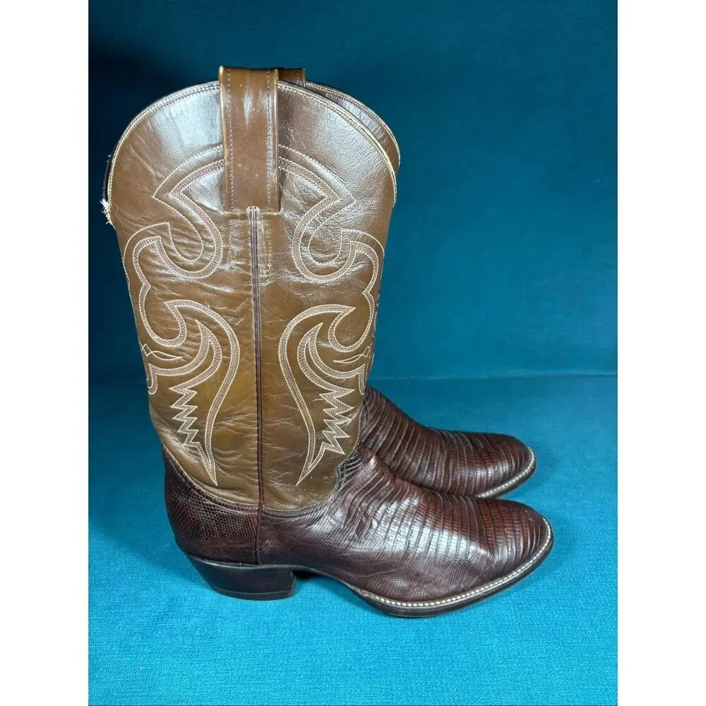 Vintage Tener's Men's Genuine Teju Leather Cowboy Boots – Size 9 – Brown Western